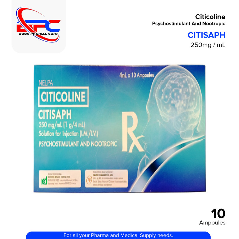 CITISAPH Citicoline 250mg/ml (1g/4ml) Solution for Injection (IM/IV) 4ml x 10 Ampoules