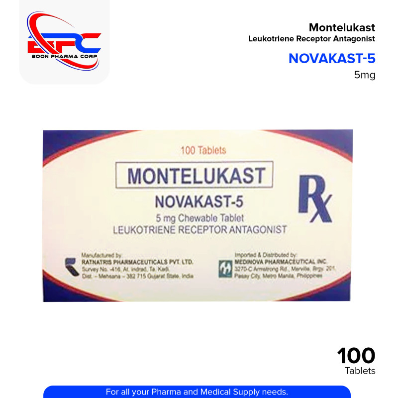 NOVAKAST Montelukast 5mg Chewable Tablet 100's