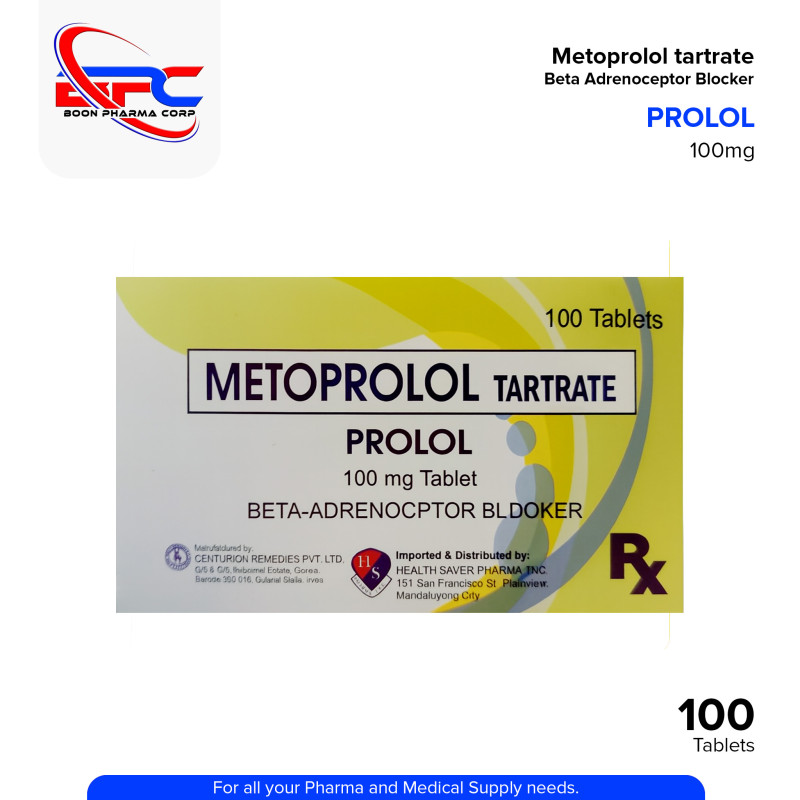 PROLOL Metoprolol Tartate 100mg Tablet 100's