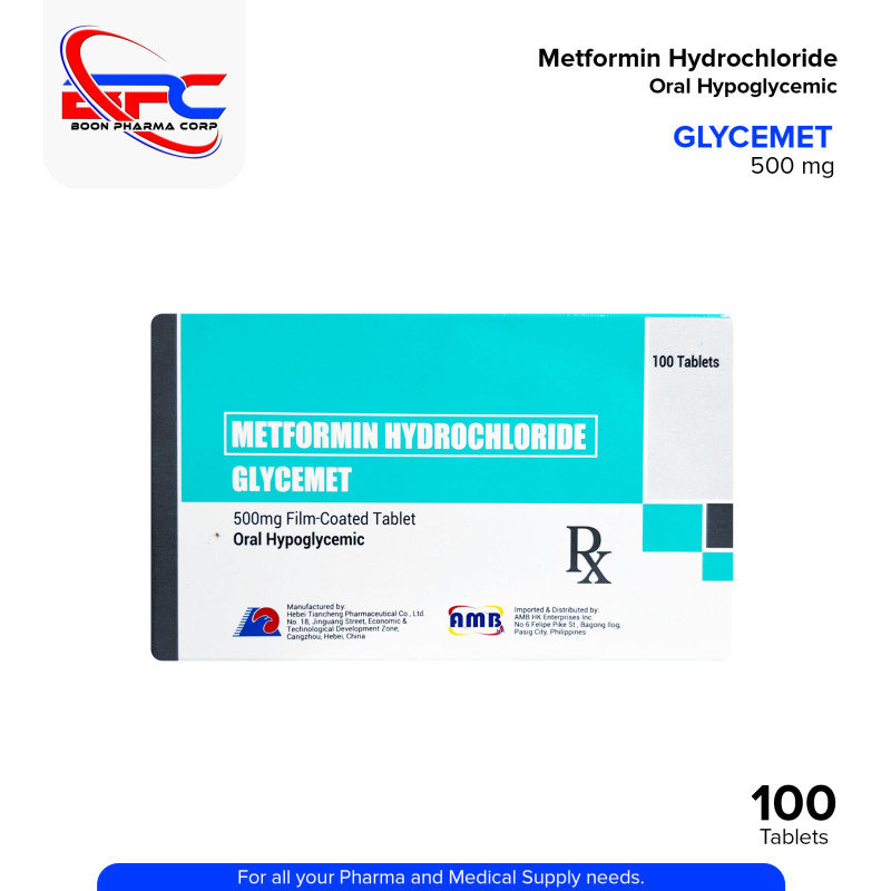 GLYCEMET Metformin Hydrochloride 500mg FC Oral Hypoglycemic Tablets 100's