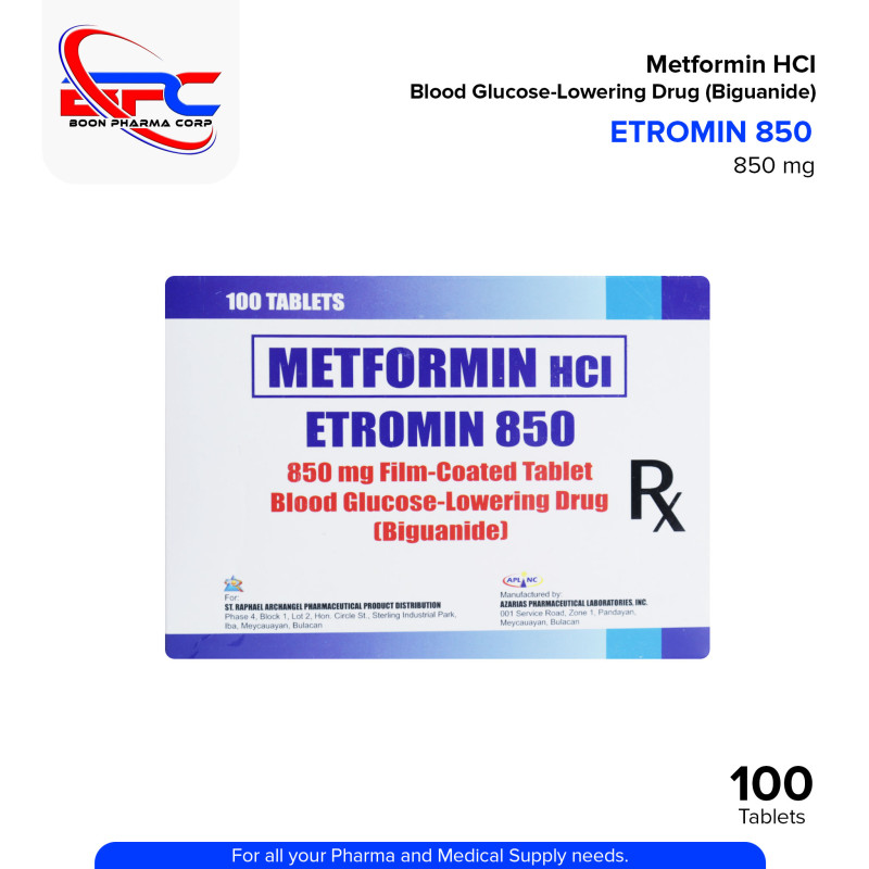 ETROMIN Metformin HCI 850mg Film Coated Tablet 100's