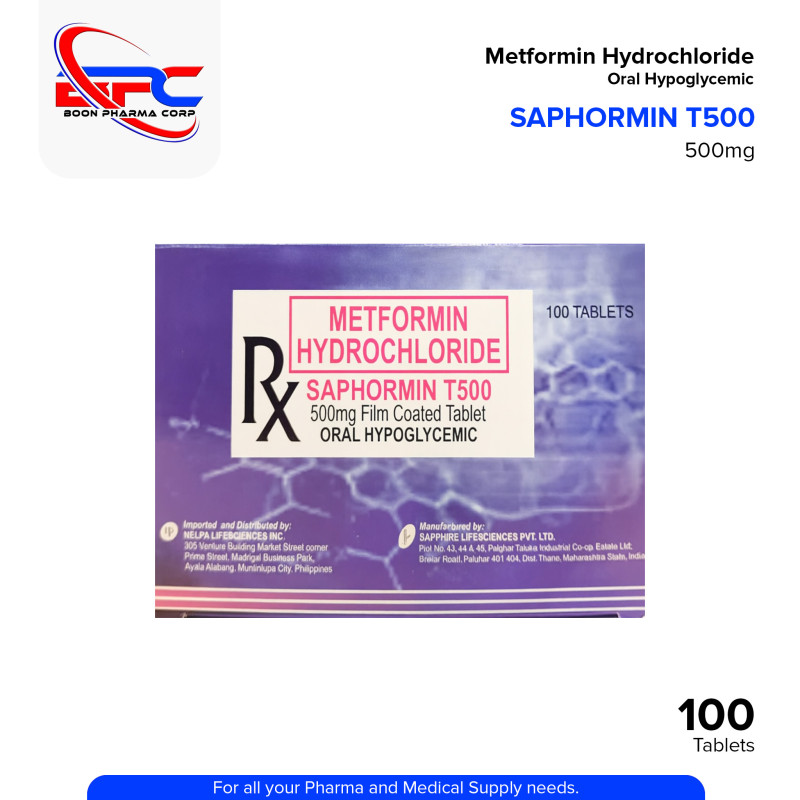 SAPHORMIN Metformin Hydrochloride 500mg Film Coated Tablet 100's