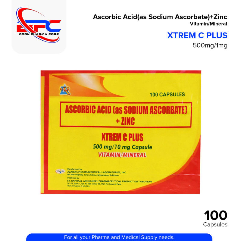 XTREME C PLUS Ascorbic Acid as Sodium Ascorbate + Zinc 500mg/10mg Vitamins Capsule 100's