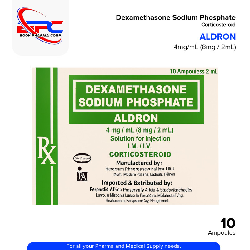 ALDRON Dexamethasone Sodium Phosphate 4mg/ml (8mg/2ml) Solution for Injection I.M/I.V 10 Ampoules x 2ml