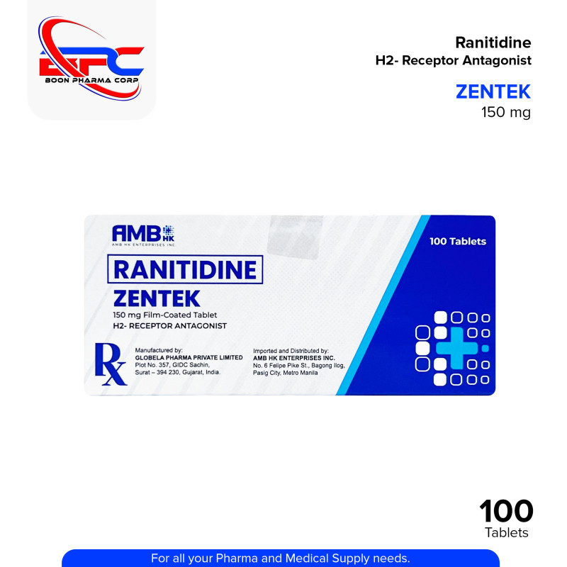 ZENTEK Ranitidine H2 Receptor Antagonist 150 mg Film Coated Tablet 100's