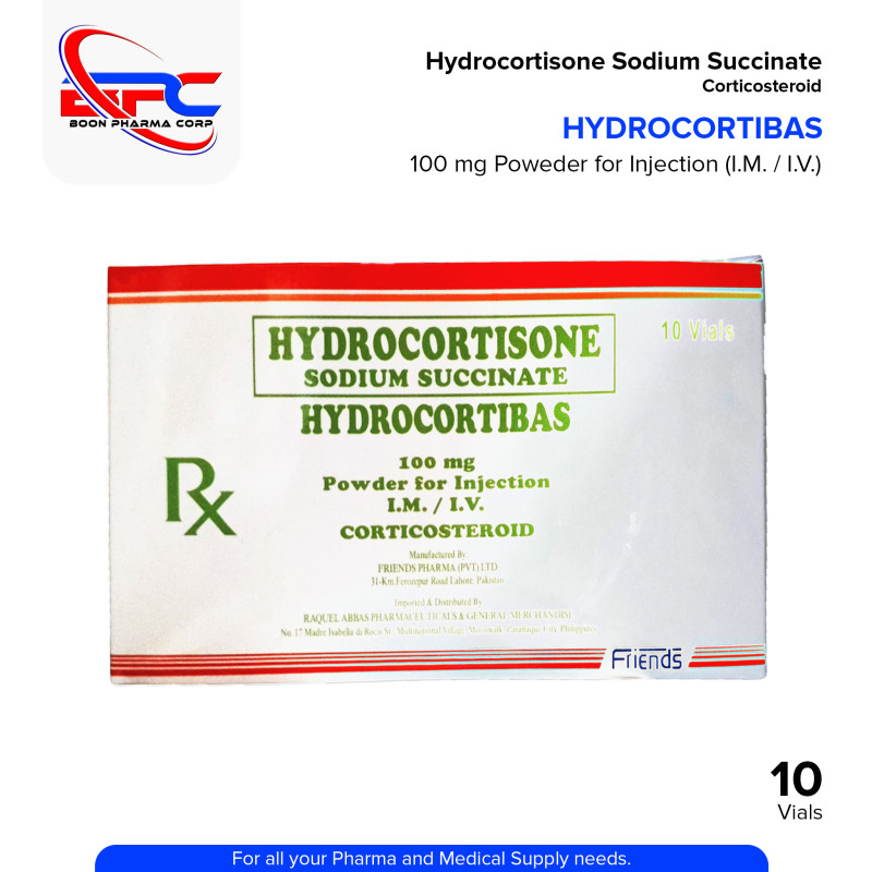 HYDROCORTIBAS Hydrocortisone Sodium Succinate 100 mg Powder for Injection IM/IV Vials 10's
