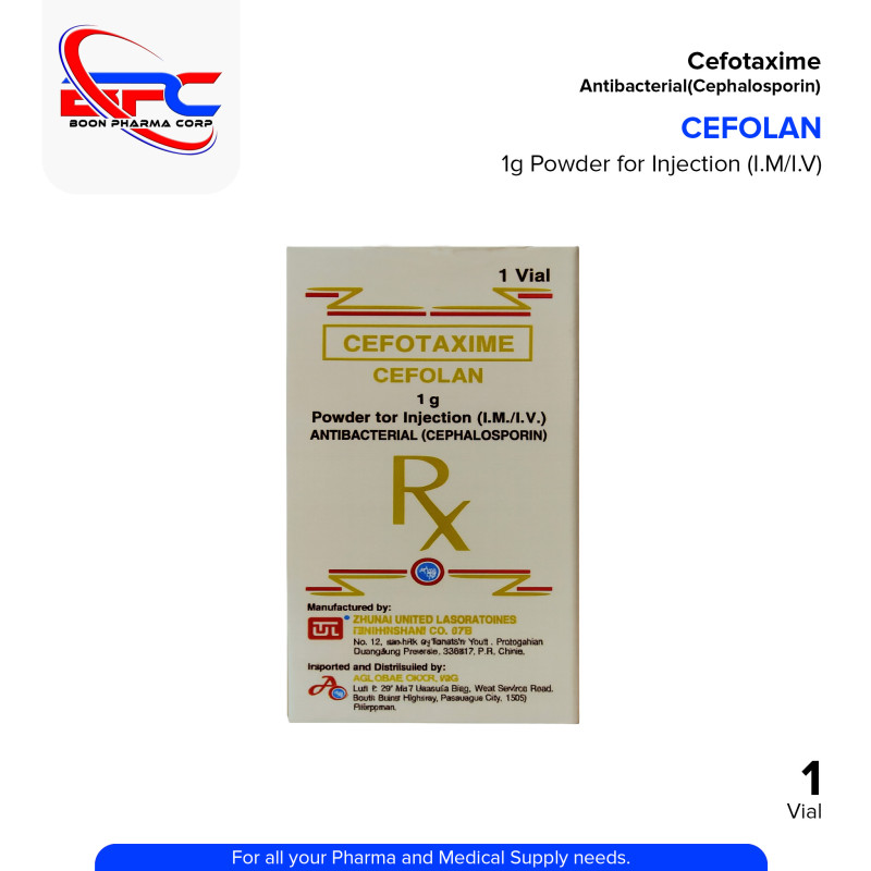 CEFOLAN Cefotaxime 1g Powder for Injection (I.M/I.V) Antibacterial Vial 1's