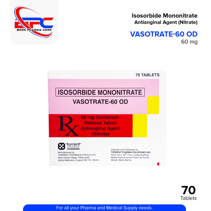 VASOTRATE 60 OD Isosorbide Mononitrate 60 mg Sustained Release Tablet Antianginal Agent Nitrate Tablet 70's