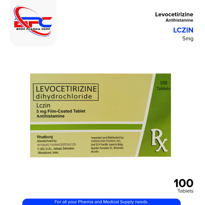 LCZIN Levocetirizine Dihydrochloride 5mg Film Coated Antihistamine Tablet 100's