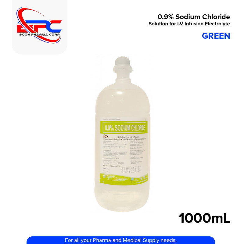 GREEN Sodium Chloride 0.9% Solution for I.V Infusion Electrolyte 1000ml