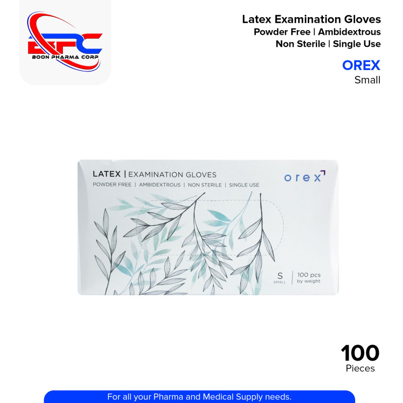 OREX Latex Examination Gloves Powder Free Ambidextrous Non Sterile Single Use Small 100PCS