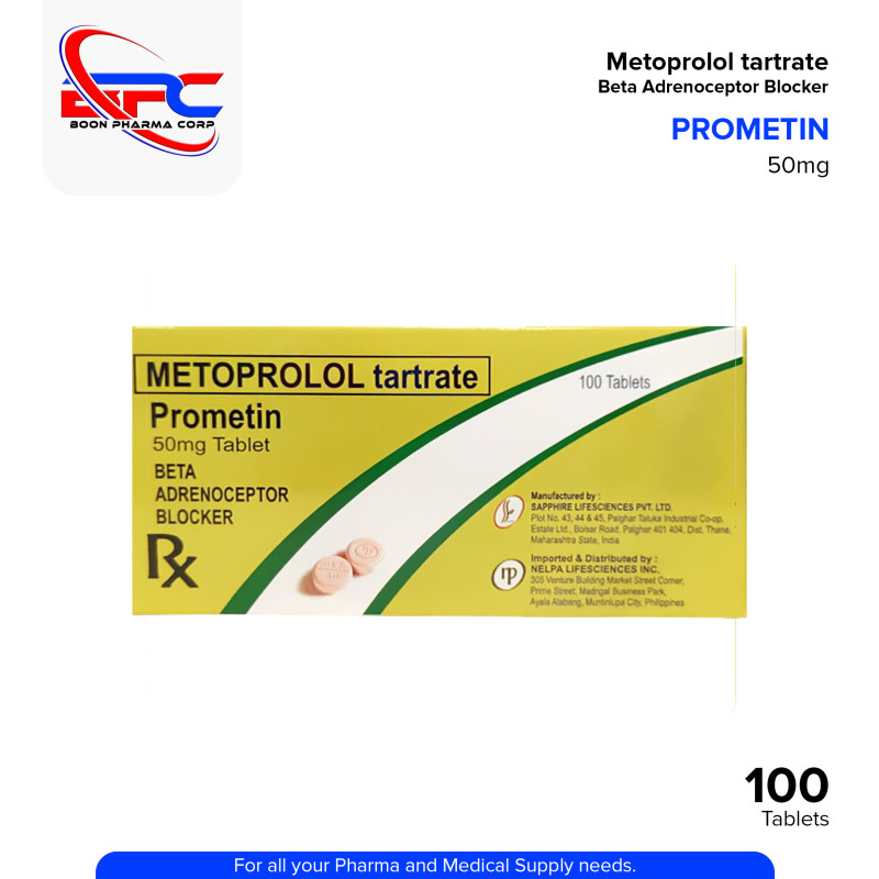PROMETIN Metoprolol Tartate 50mg Tablets 100's
