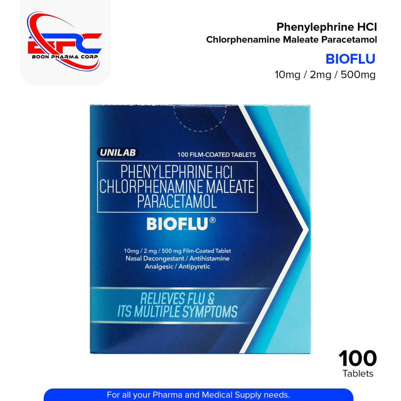 BIOFLU Phenylephrine HCI Chlorphenamine Maleate Paracetamol 10mg/2mg/500mg Film Coated Tablet 100's