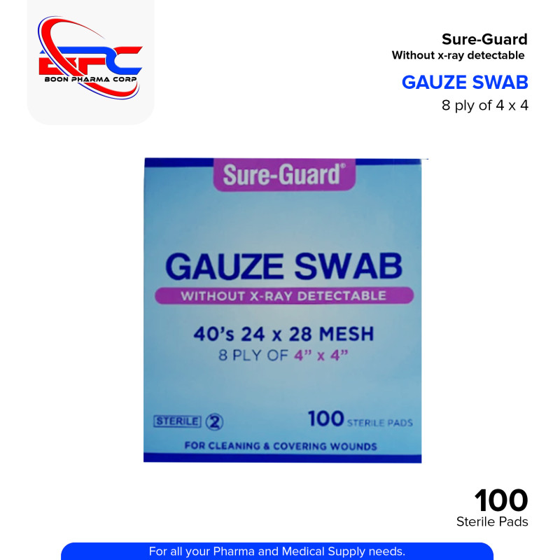 SUREGUARD Gauze Swab 24x28 8ply of 4" x 4" Mesh Sterile Pads 100's