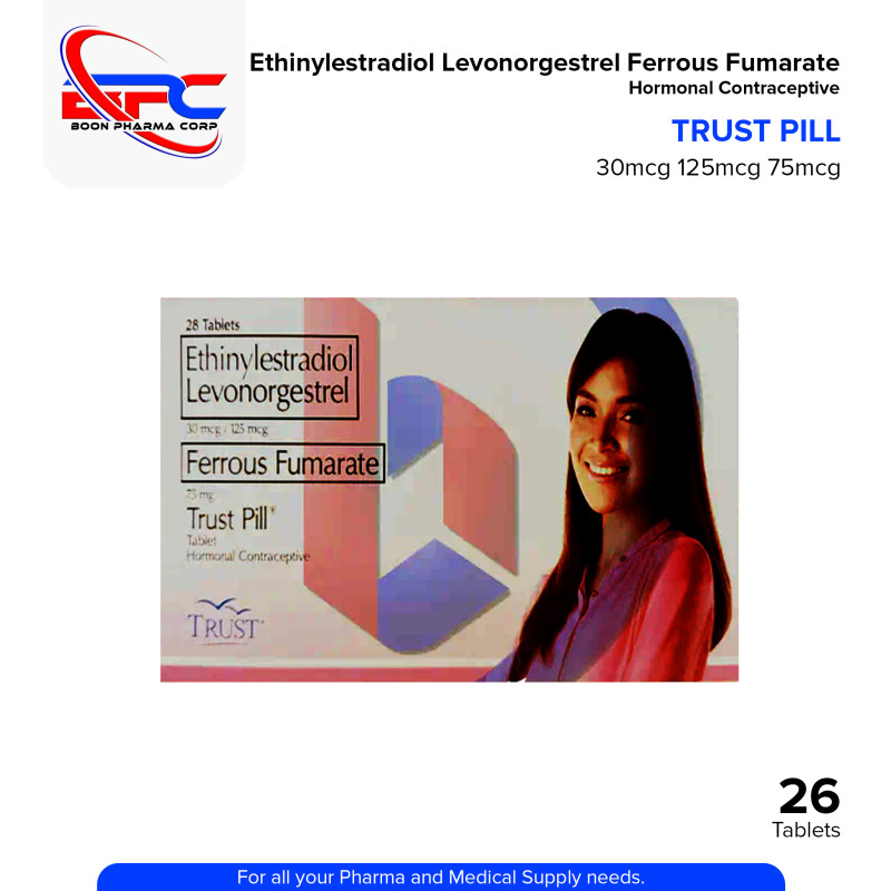 TRUST PILLS Ethinylestradiol Levonorgestrel 30mcg/125mcg Ferrous Fumarate 75mg Tablet 28's