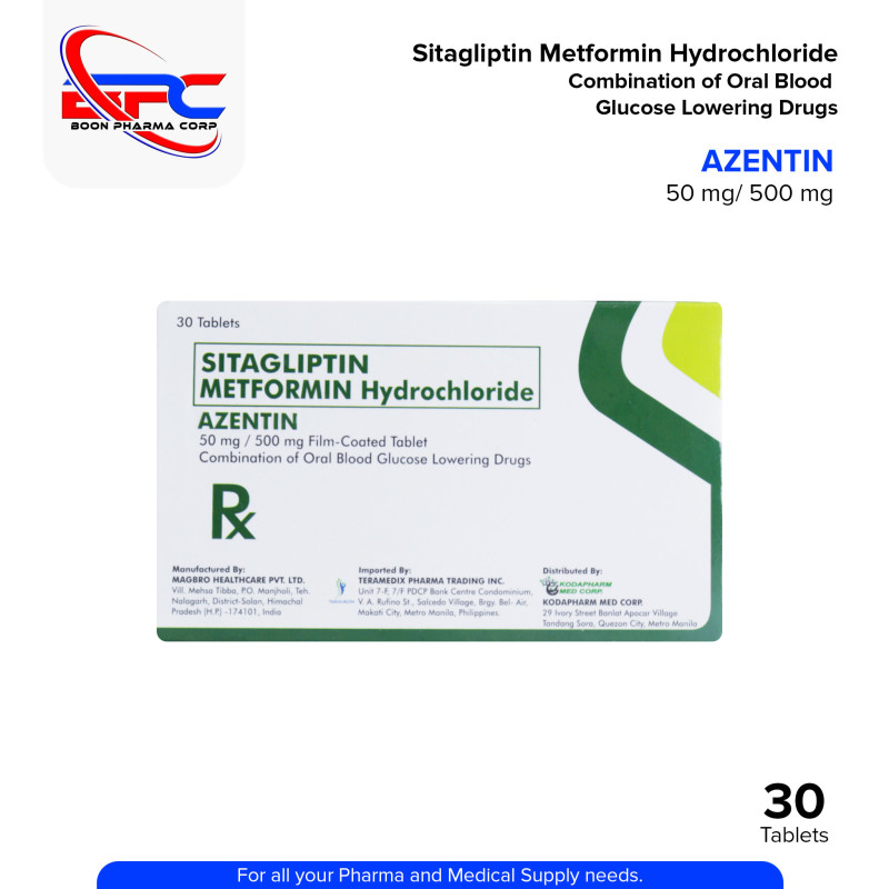 Sitagliptin Metformin Hydrochloride (Azentin) 50mg/500mg Film Coated Tablet 30's