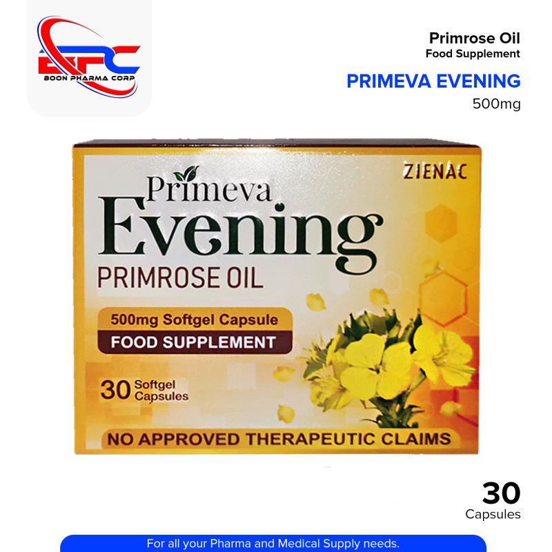 PRIMEVA Evening Primrose Oil 500mg Food Supplement Softgel Capsules 30's