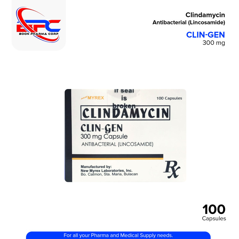 CLIN-GEN Clindamycin Antibacterial Lincosamide 300mg Capsule 100's