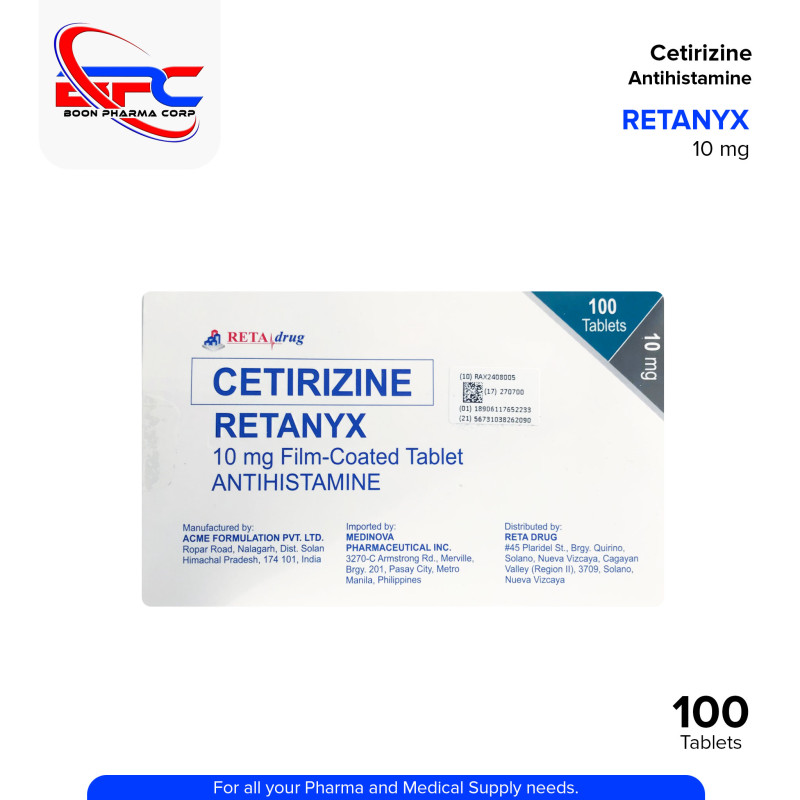 RETANYX Cetirizine Antihistamine 10mg Film Coated Tablet 100's
