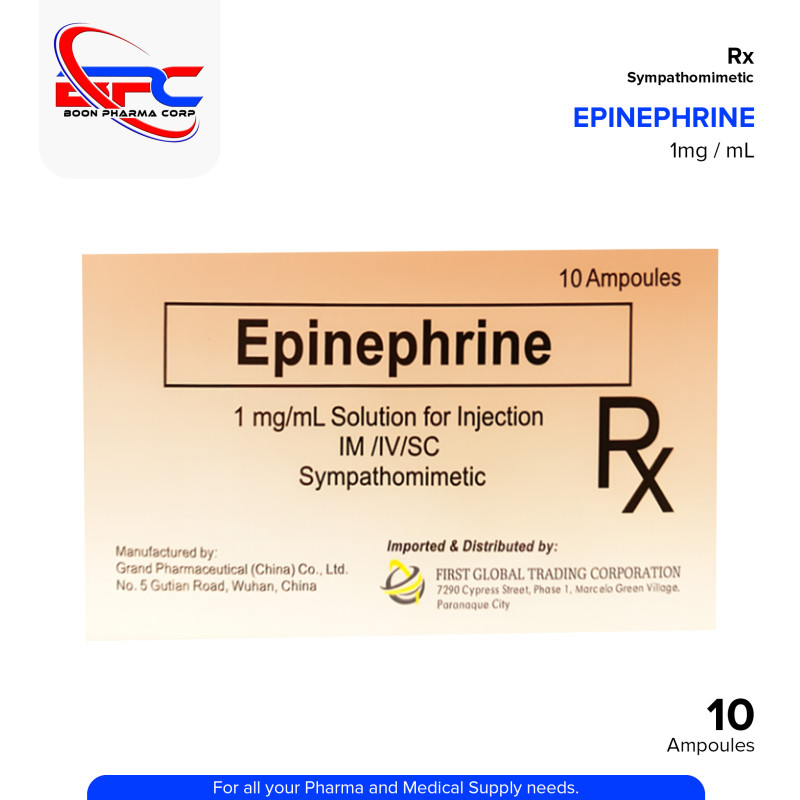 GRANDPHARMA Epinephrine 1mg / ml IM/ IV/ SC Ampoules 10's