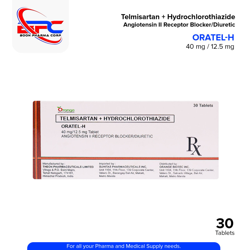 ORATEL-H Telmisartan + Hydrochlorothiazide 40mg/12.5 mg Angiotensin II Receptor Blocker/Diuretic Tablet 30's