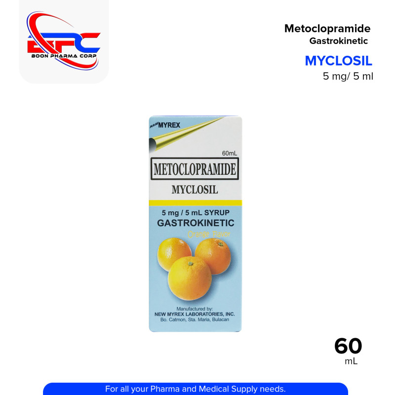 MYCLOSIL Metoclopramide 5 mg / 5 mL Syrup Gastrokinetic Orange Flavor 60mLMyclosil) 5mg/5ml Gastrokinetic Syrup 60ml