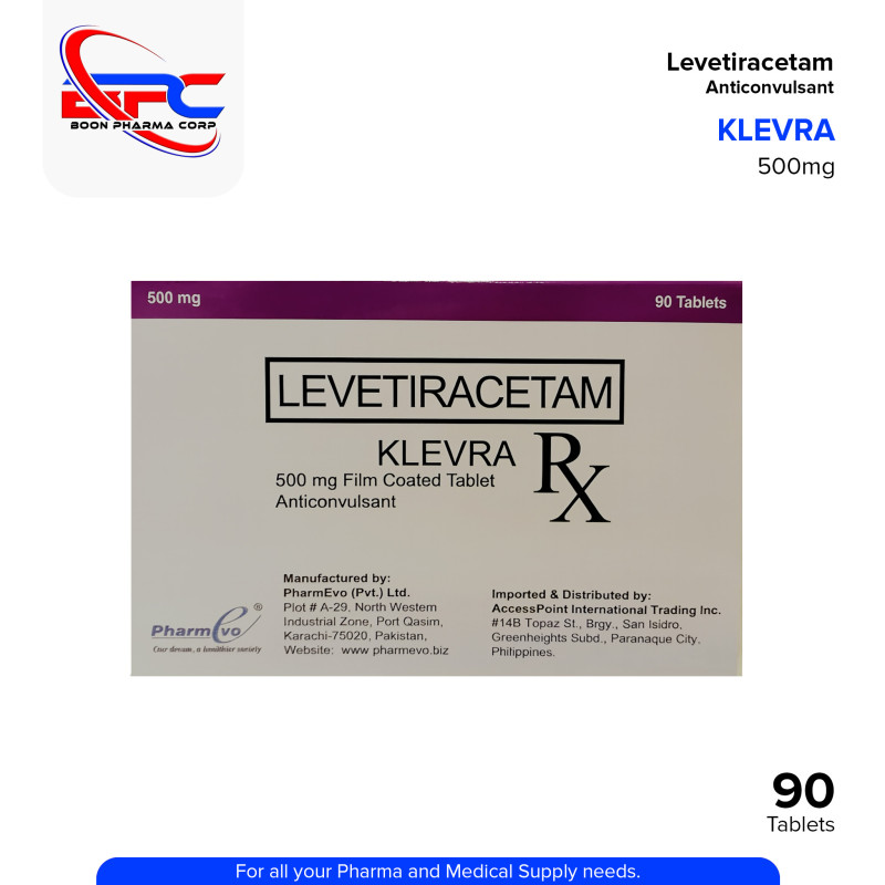 KLEVRA Levetiracetam 500mg Film Coated Anticonvulsant Tablates 90's