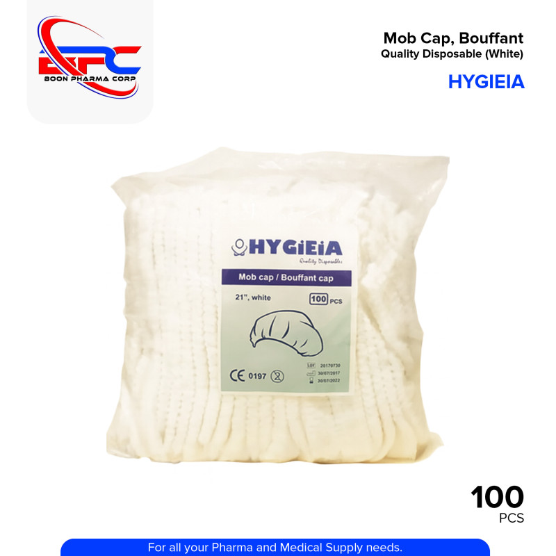 HYGIEIA Bouffant Cap / Mob Cap 21" White Pieces 100's