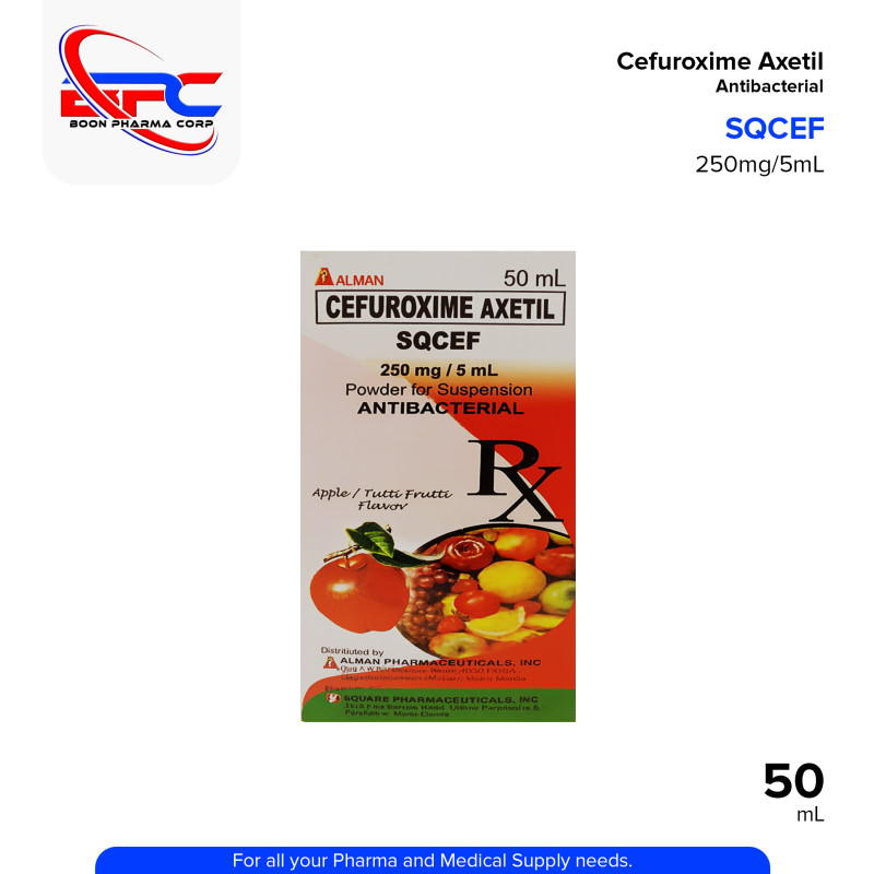 SQCEF Cefuroxime Axetil 250mg/5ml Powder for Suspension Antibacterial 50ml