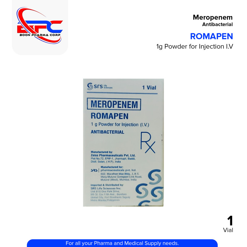 ROMAPEN Meropenem 1g Powder for Injection I.V Vial 1's