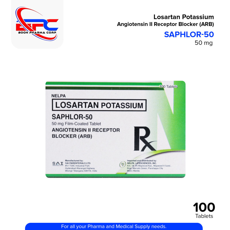 Losartan Potassium (Saphlor 50) 50mg Film Coated Tablet 100's