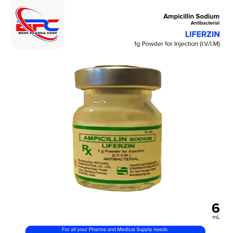 LIFERZIN Ampicillin Sodium 1g Powder for Injection I.V/I.M Vials 10's