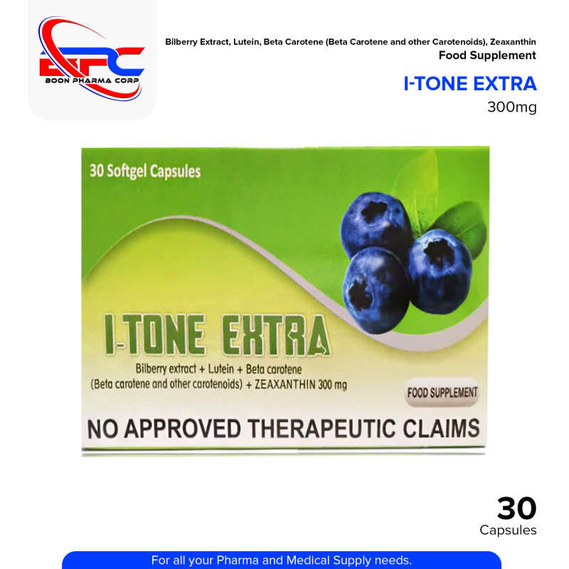 I-TONE EXTRA Bilberry Extract + Betacarotene 300mg Betacarotene and Other Carotenoids + Zeaxantine Food Supplement Softgel Capsules 30's
