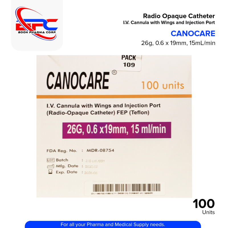 CANNOCARE IV Cannula with Wings and Injection Port Radio Opaque Catheter G26