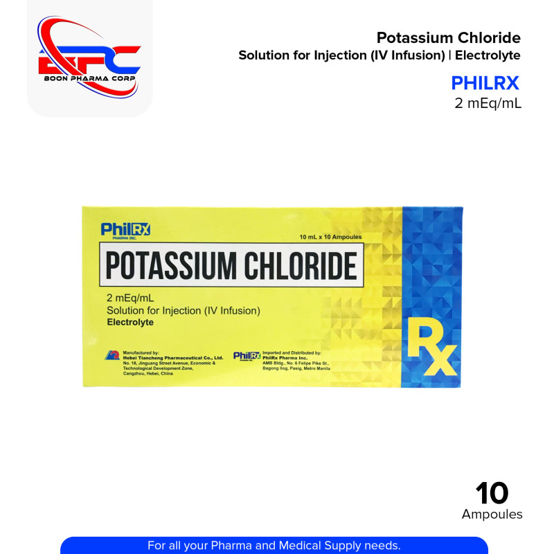 ELECTROLYTE Phil RX Potassium Chloride 2 mEq / mL Solution for Injection (IV Infusion) 10 mL Ampoules 10's