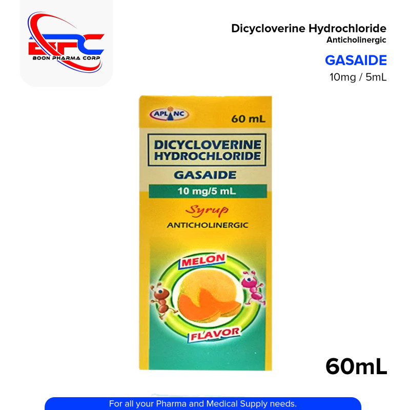 GASAIDE Dicycloverine Hydrochloride 10mg/5ml Syrup Anticholinergic 60ml