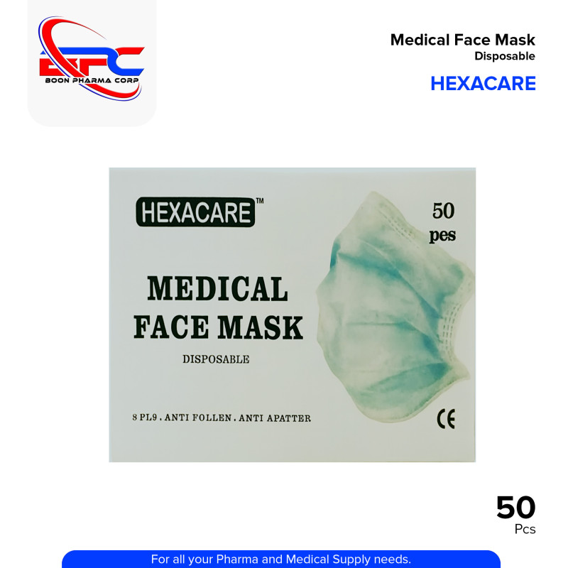 HEXACARE Disposable Face Mask 3 Ply Anti Pollen Pieces 50's