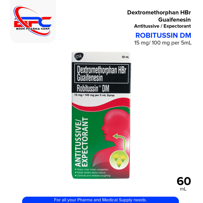 ROBITUSSIN DM Dextromethorphan Hydrobromide Guaifenesin 15mg/100mg per 5ml Syrup 60ml