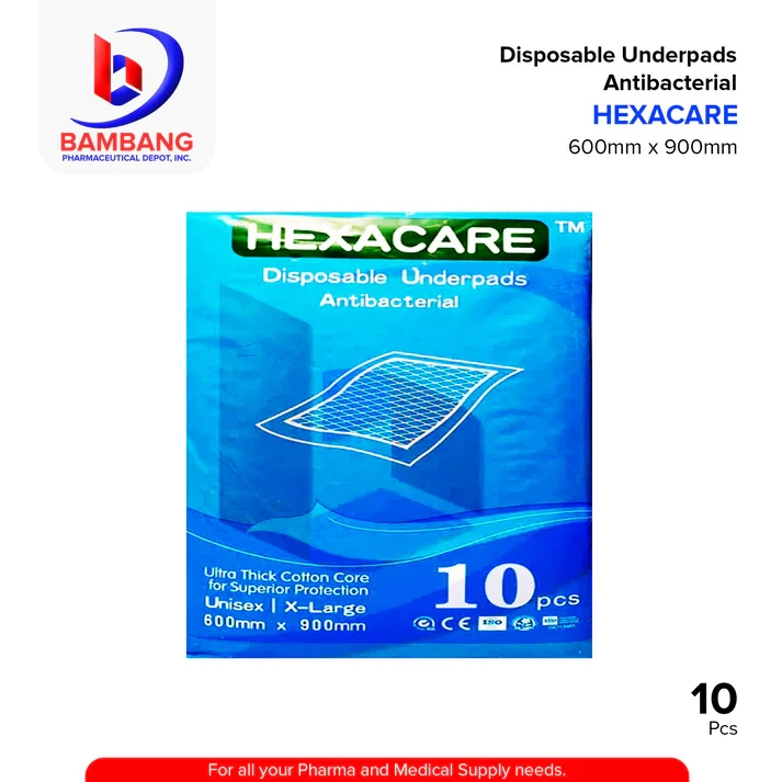HEXACARE Disposable Underpads Antibacterial Ultra Thick Cotton Extra Large Pieces 10's