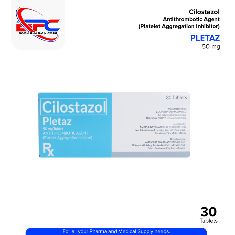 Cilostazol (Pletaz) 50mg Tablet 30's