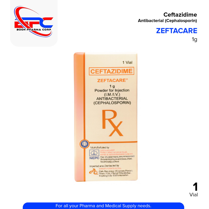 ZEFTACARE Ceftazidime 1g Powder for Injection I.M/I.V Vial 1's
