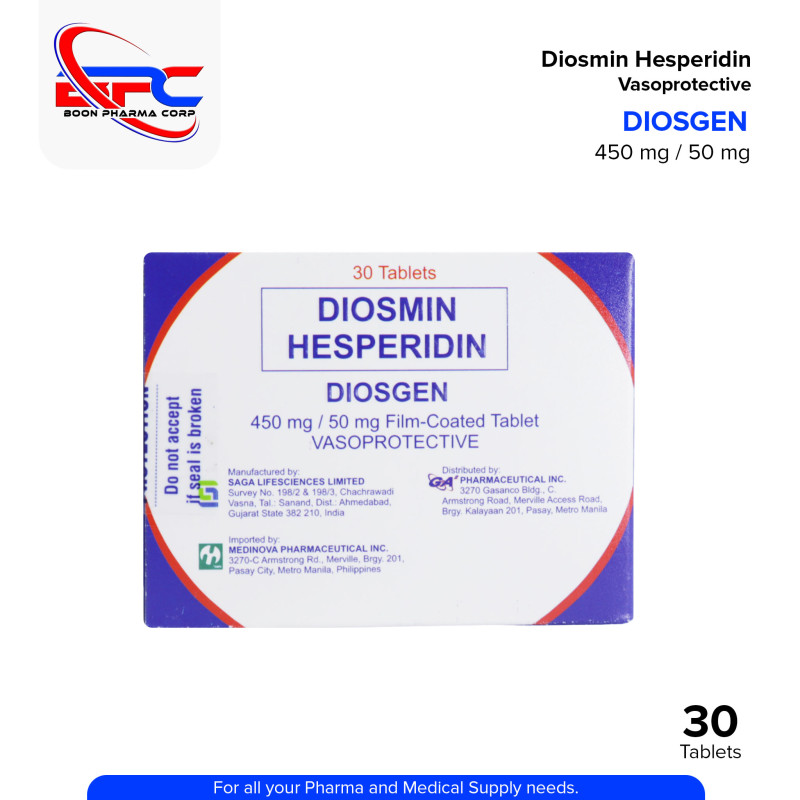 DIOSGEN Diosmin Hesperiden 450mg / 50mg Film Coated Tablets 30's