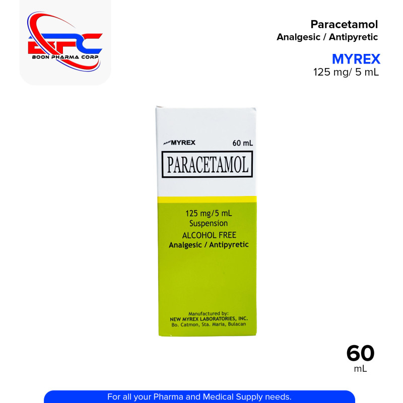 MYREX Paracetamol Suspension Alcohol Free Analgesic Antipyretic 125 mg / 5 mL 60 mL