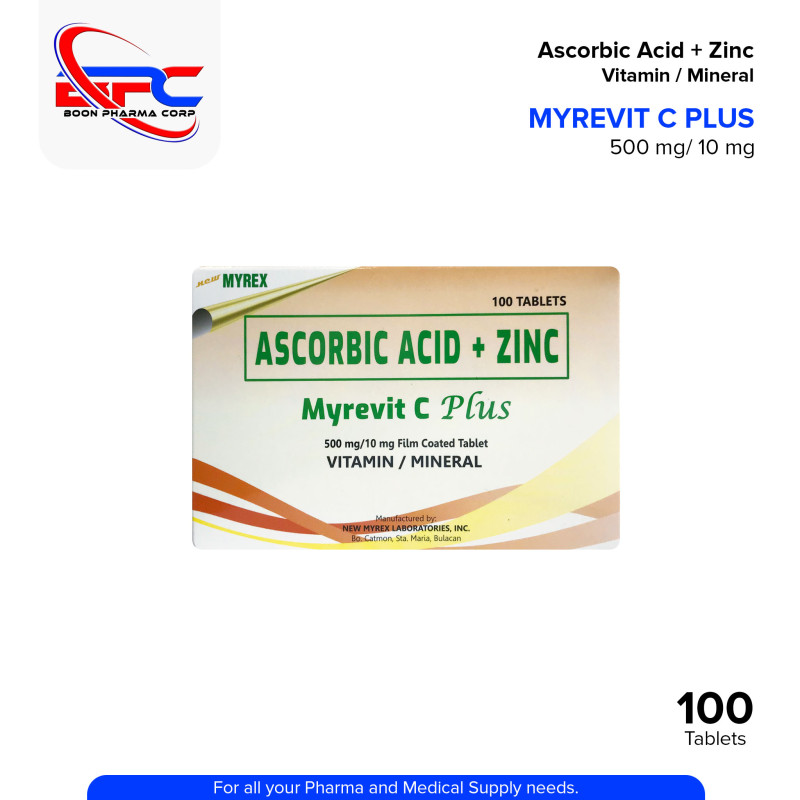 Ascorbic Acid + Zinc (MyreMYREVIT C PLUS Ascorbic Acid + Zinc 500mg / 10mg Film Vitamin Mineral Coated Tablet 100'svit C Plus) 500mg /10mg Film Coated Tablet 100's