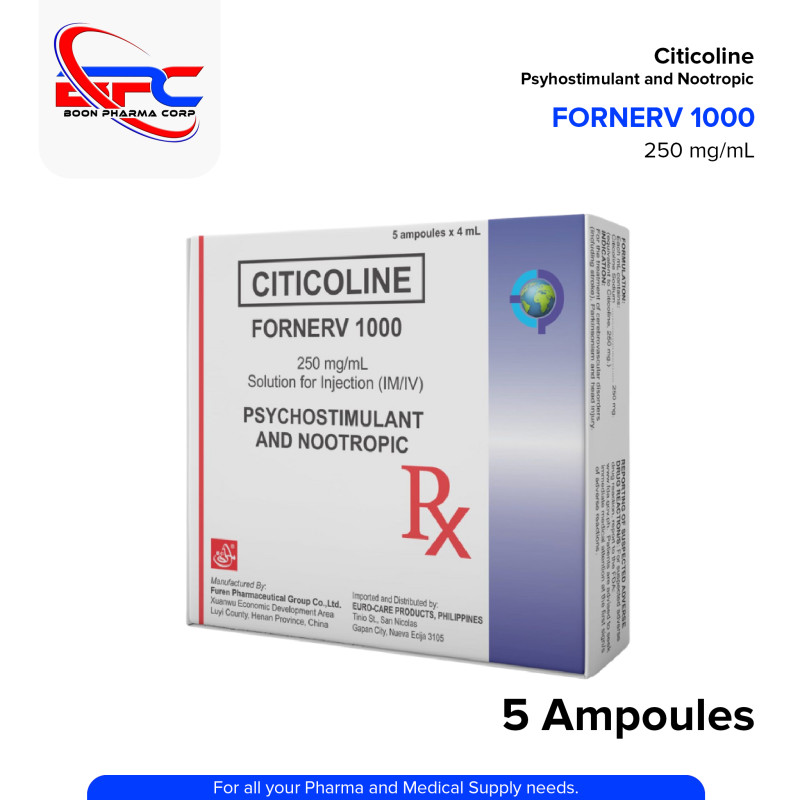 FORNERV 1000 Citicoline 250mg/ml Solution For Injection (IM/IV) 4ml Ampoules 5's