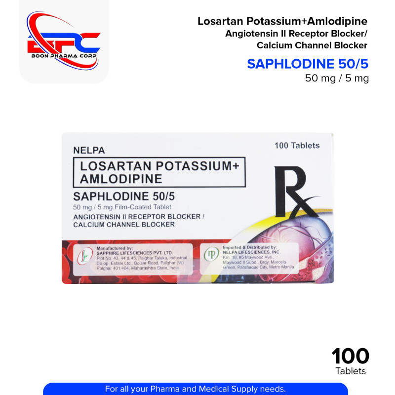 SAPHLODINE Losartan Potassium + Amlodipine 50mg/5mg Film Coated Tablet 100's