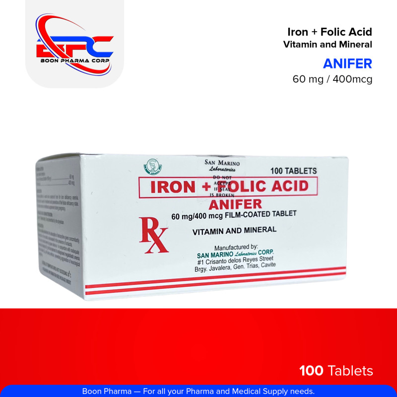 ANIFER Iron + Folic Acid 60/400mcg Film Coated Tablet 100's