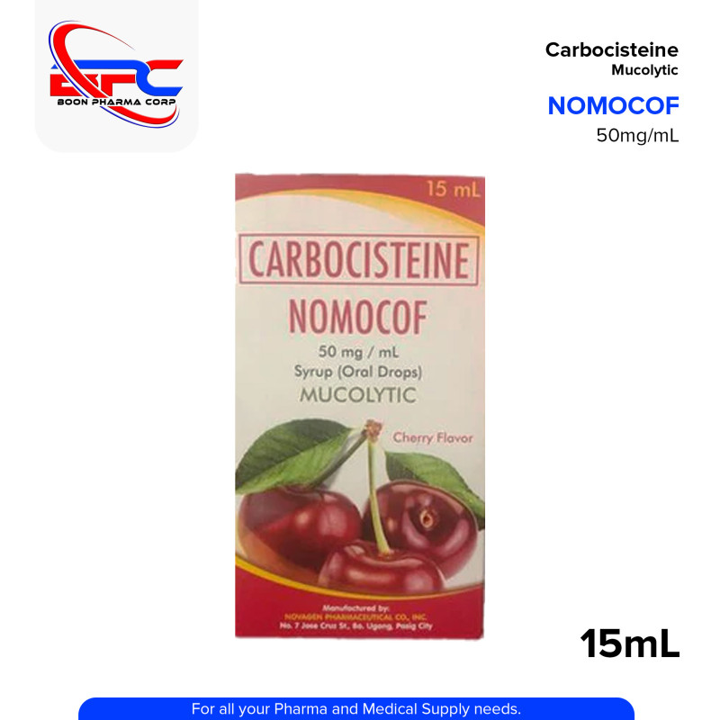 NOMOCOF Carbocisteine Mucolytic Cherry Flavor 50mg/ml Syrup Oral Drops 15ml