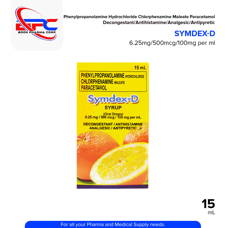 SYMDEX Phenylpropanolamine Hydrochloride Chlorphenamine Maleate Paracetamol 6.25mg/500mcg/100mg per ml Drops 15ml